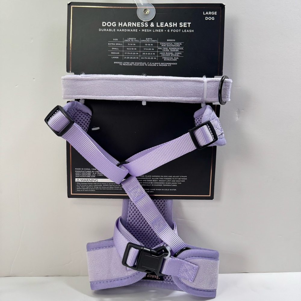 Juicy Couture Bling Velour Pet Harness and Leash Set - Purple - Large Dog - Picture 2 of 5